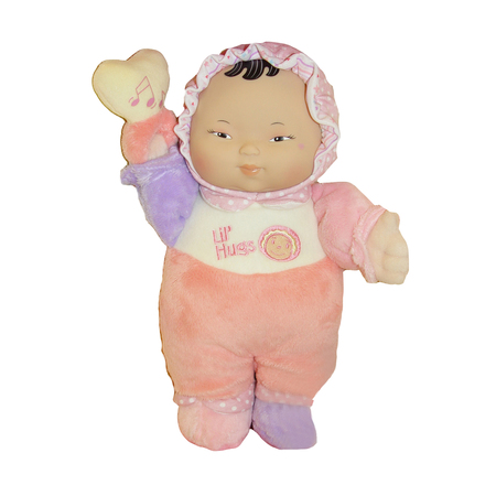 JC TOYS Lil Hugs Babys First Soft Doll, Pastel Outfit with Rattle, 12in. Asian 48002